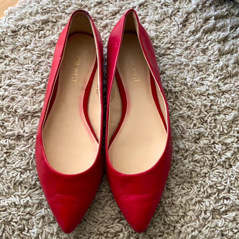 Red pointed toe ballerina flats